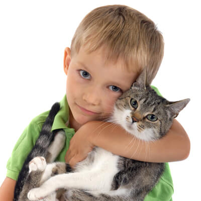 child with cat